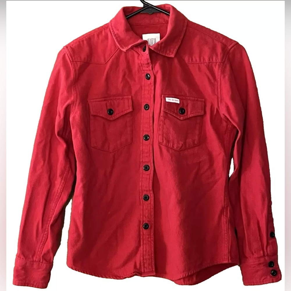 Topo Designs Women's XS Red Long Sleeve Button Front Cotton Flannel Shirt